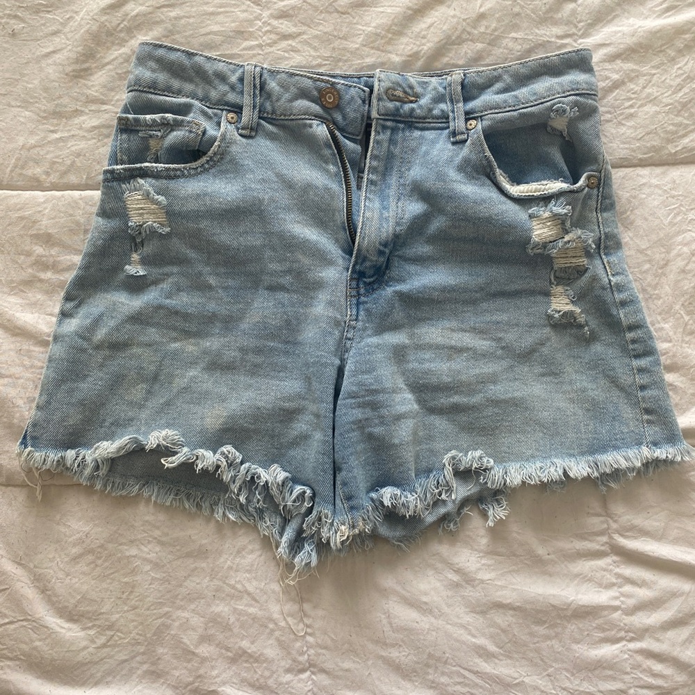 Ripped Light Blue Denim Shorts